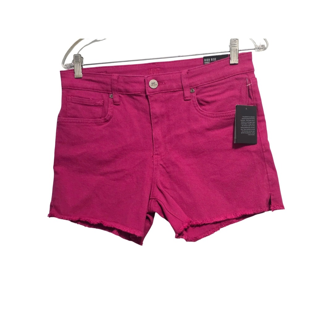 Kut from the Kloth Womens High Rise Denim Shorts Hot Pink Frayed Size 6 NEW